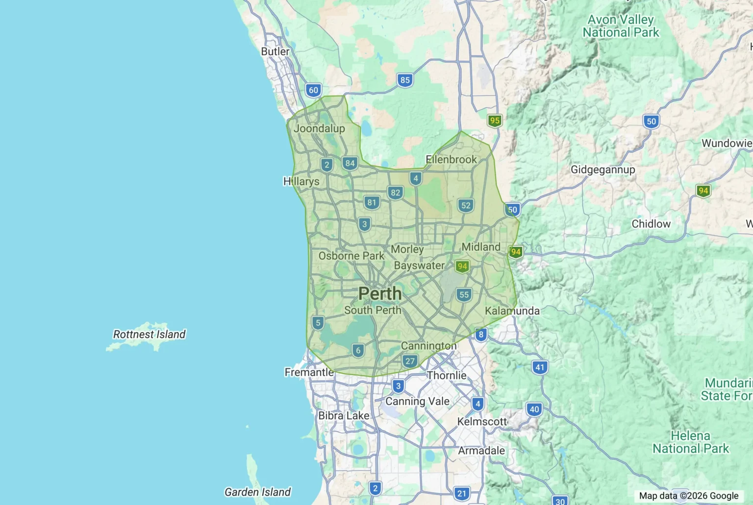XCura Vet service-area map for Perth